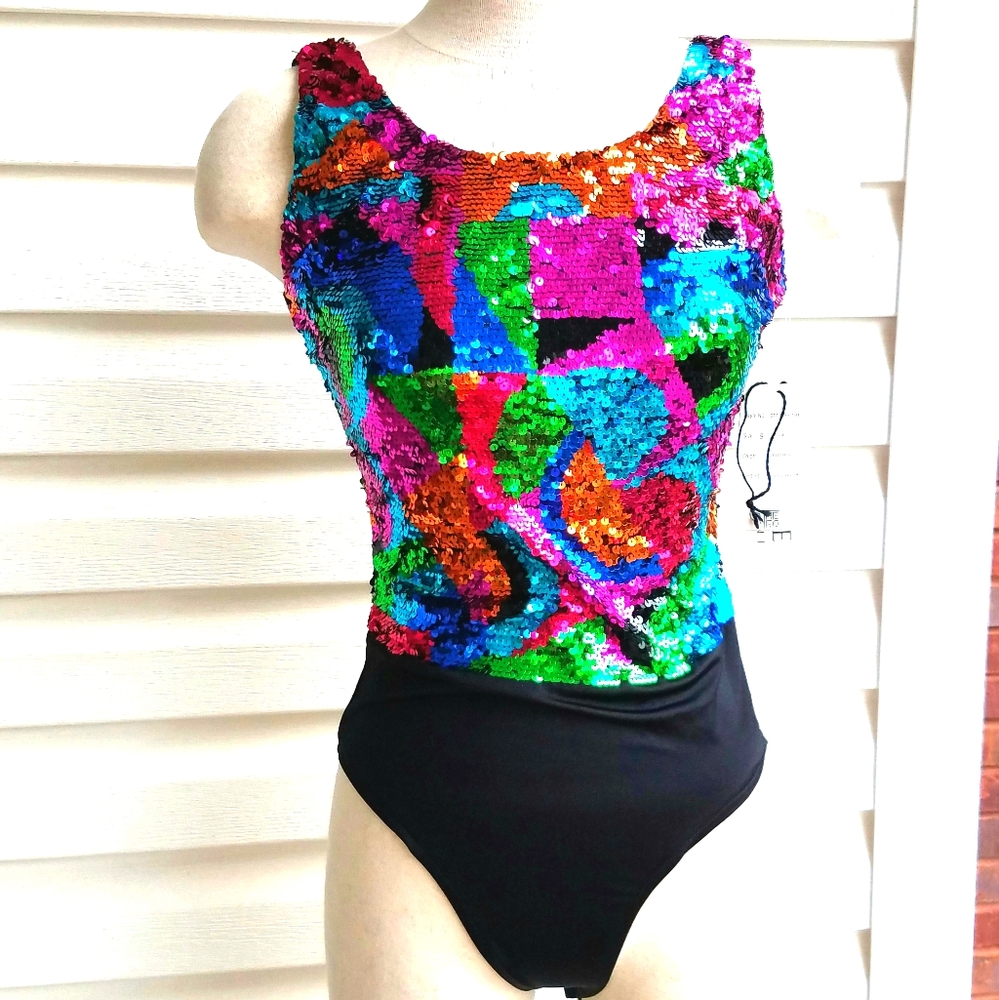 ❤ FIRM PRICE BLACK TIE Sequin Sequins Bodysuit S NEW NWT